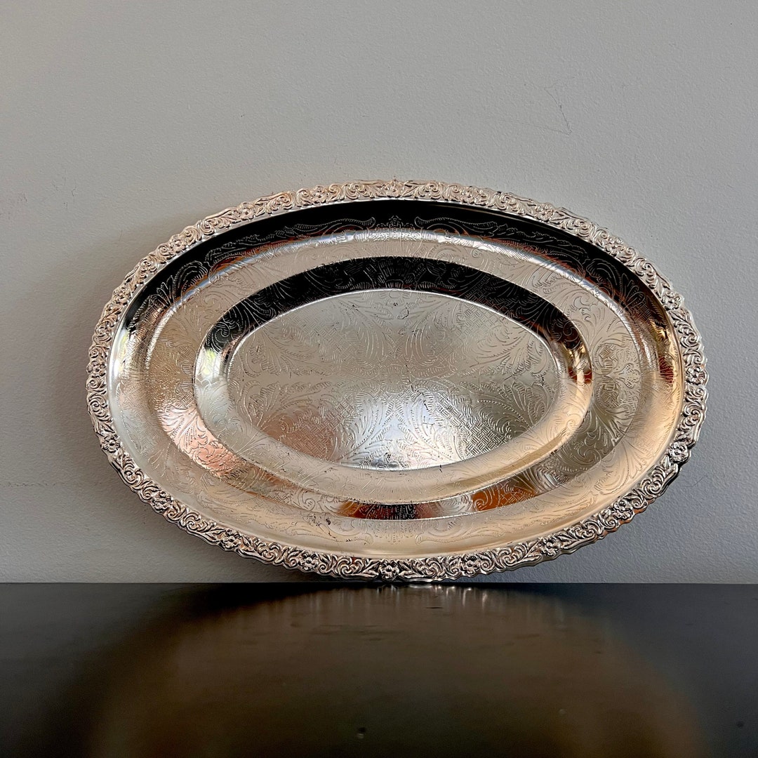 Vintage,silver Tray,oval Silver Tray,serving Tray,embossed Silver Tray