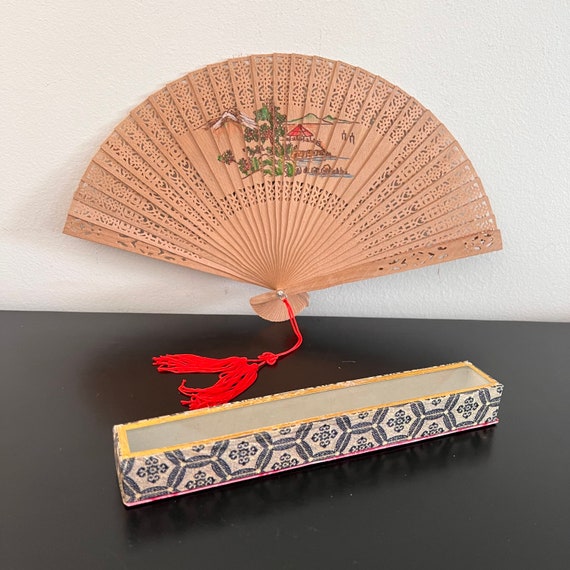 Vintage,Wooden Folding Fan,Oriental Fan,Asian Han… - image 1