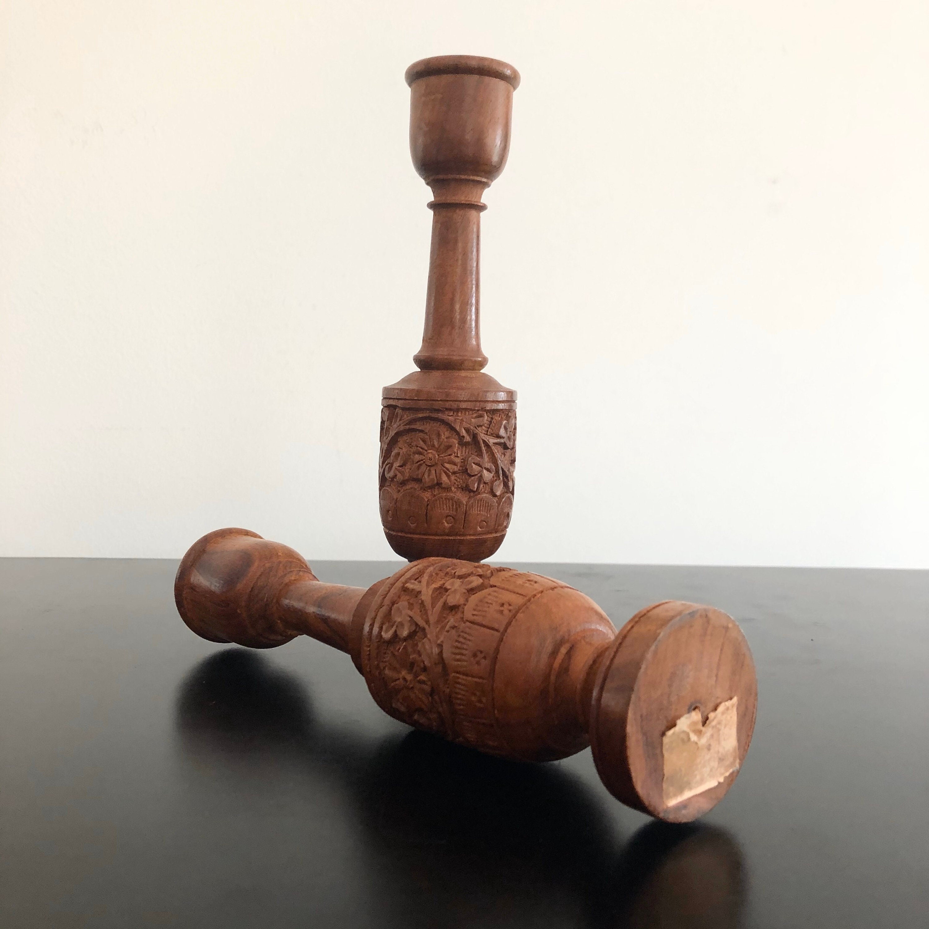 Vintagewooden Candlestickscarved Wooden Candlestickswooden Etsy Australia