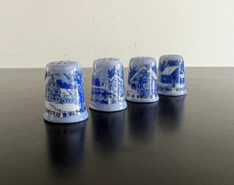 Vintage Currier and Ives Porcelain Thimbles: Winter Homestead Set