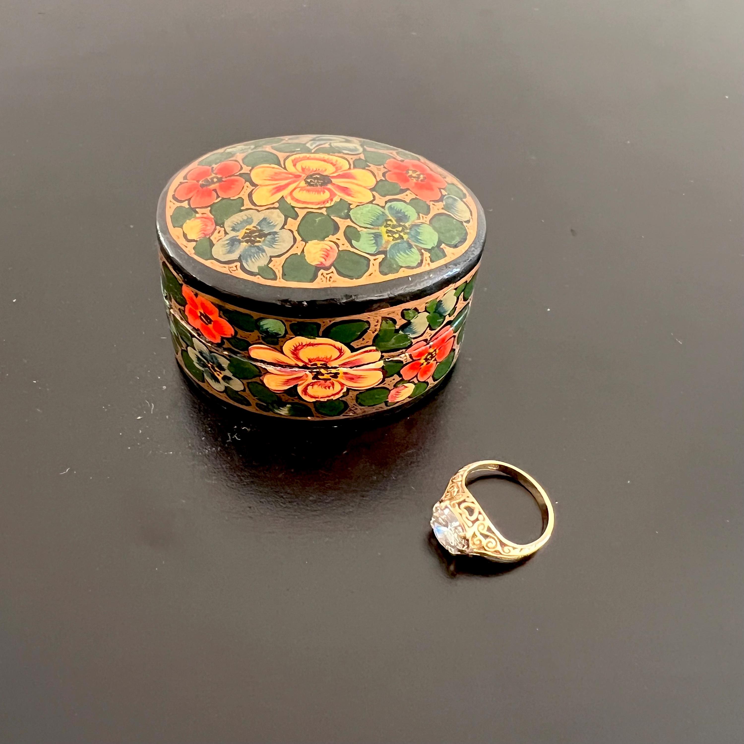 Vintage Kashmiri Paper Mache Box: Hand-painted Floral Trinket Box Vintage Kashmiri Paper Mache Box: Hand-painted Floral Trinket Box
