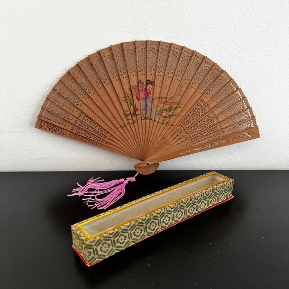 Vintage,Wooden Folding Fan,Chinese Fan,Asian Inte… - image 1