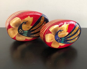 Vintage Bamboo Peacock Trinket Boxes: Silk Lined Indian Decor