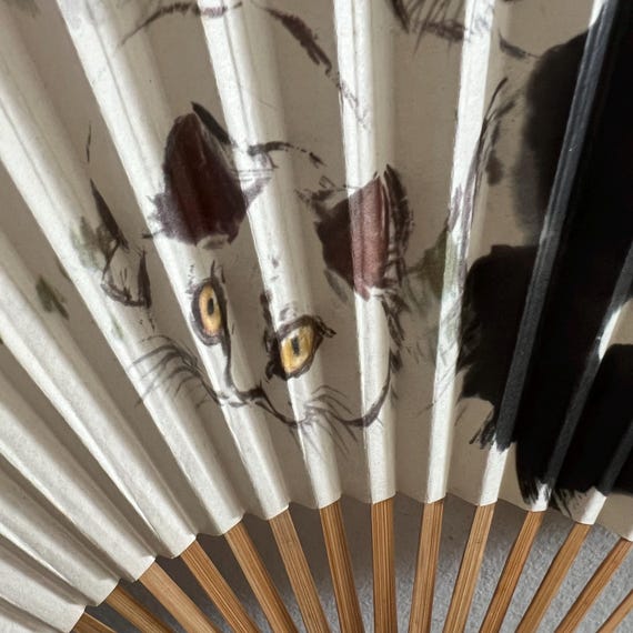 Vintage Chinese Folding Fan: Cat Design, China Airway… - Gem