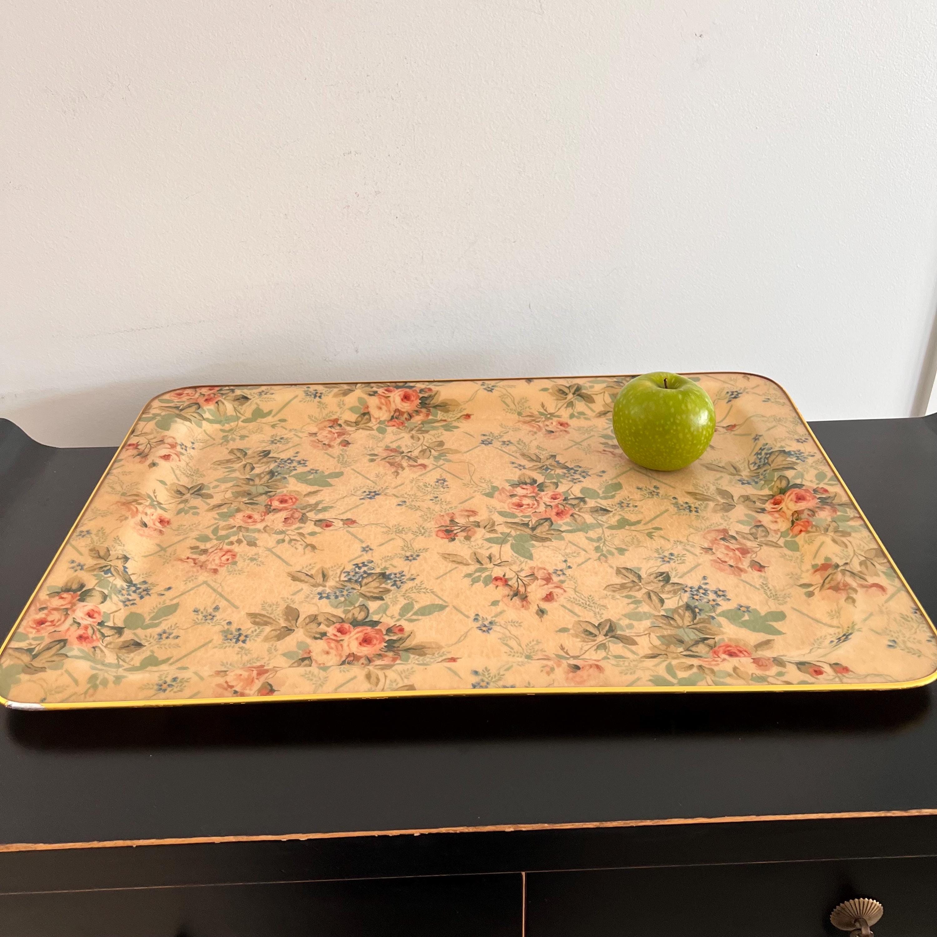 Vintage Floral Fiberglass Serving Tray - Arnold Designs, England