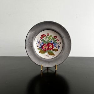 Vintage,Pewter Wall Plate,Wall Decor,Hand Painted Plate,French Plate,French Pewter,Pewter Framed Plate