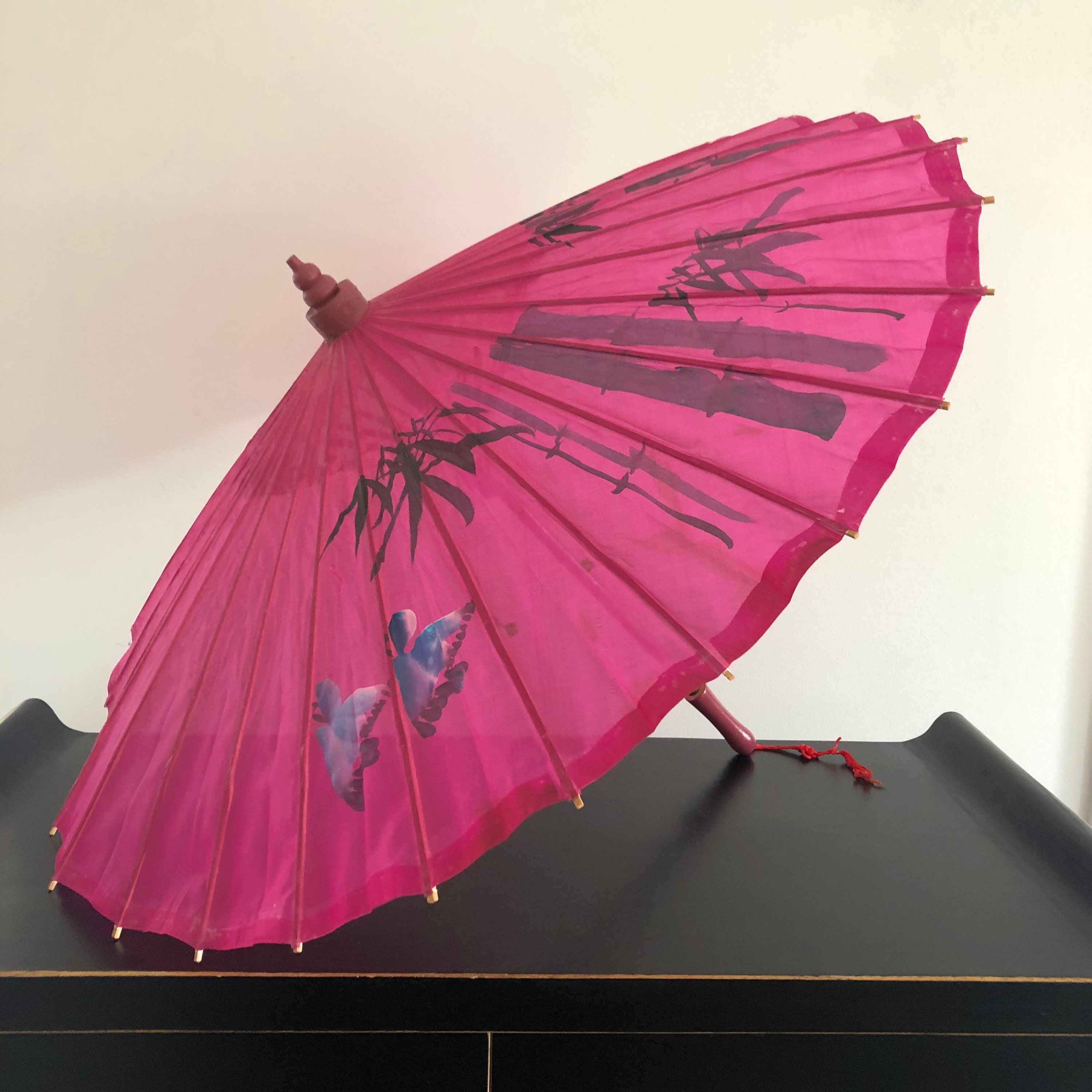 vintage paraplu Bamboo Paraplu Stuk Chinese Paraplu Chinese Collectible Vintage Chinese paraplu Chinesa Stof Paraplu Accessoires Paraplus & regenaccessoires 