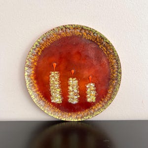 Vintage Enamel Plate on Copper: Mid-Century Modern Retro Decor