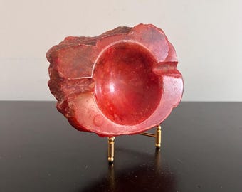 Vintage Red Alabaster Ashtray: Italian Carved Stone, MCM Decor
