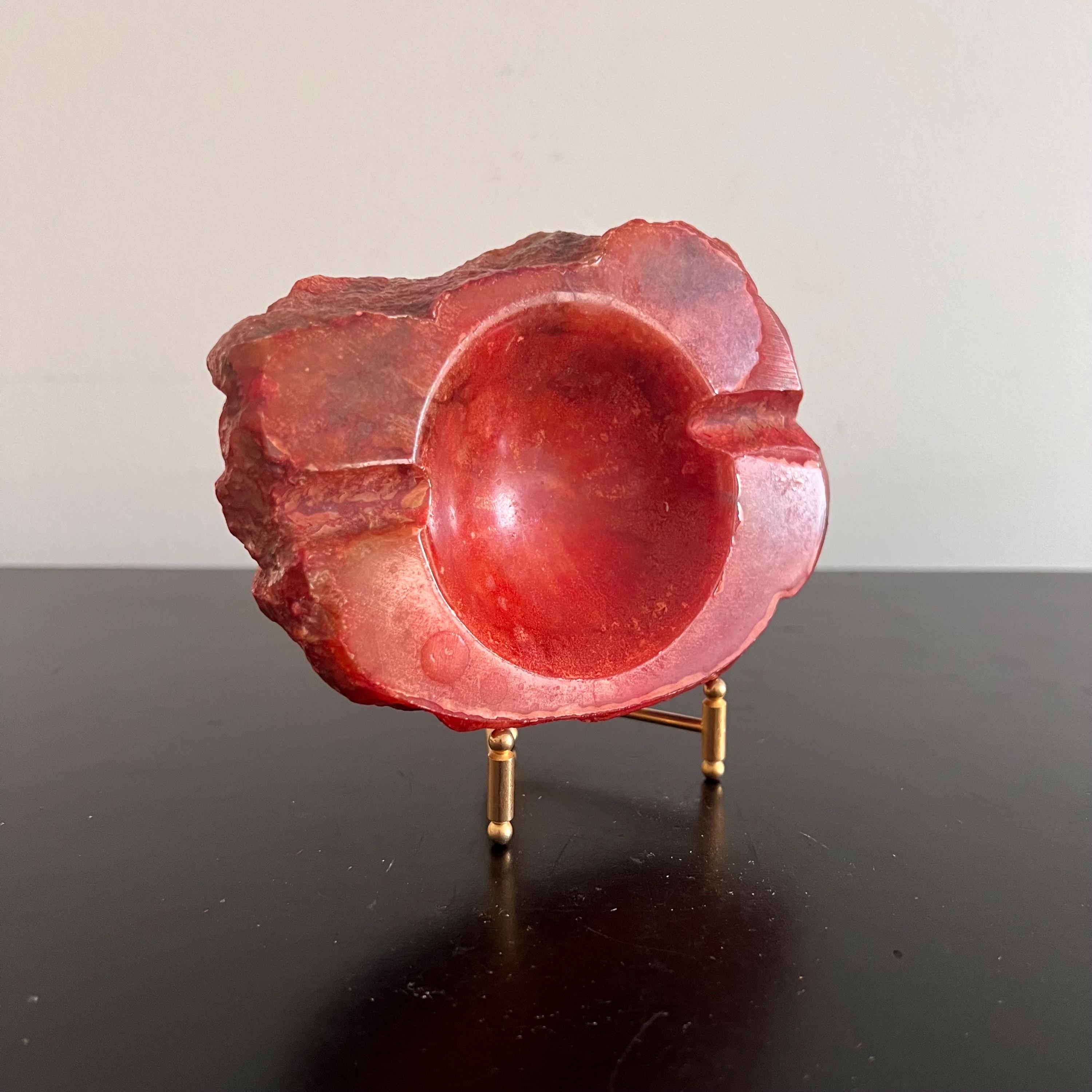 Vintage Red Alabaster Ashtray: Italian Carved Stone, MCM Decor