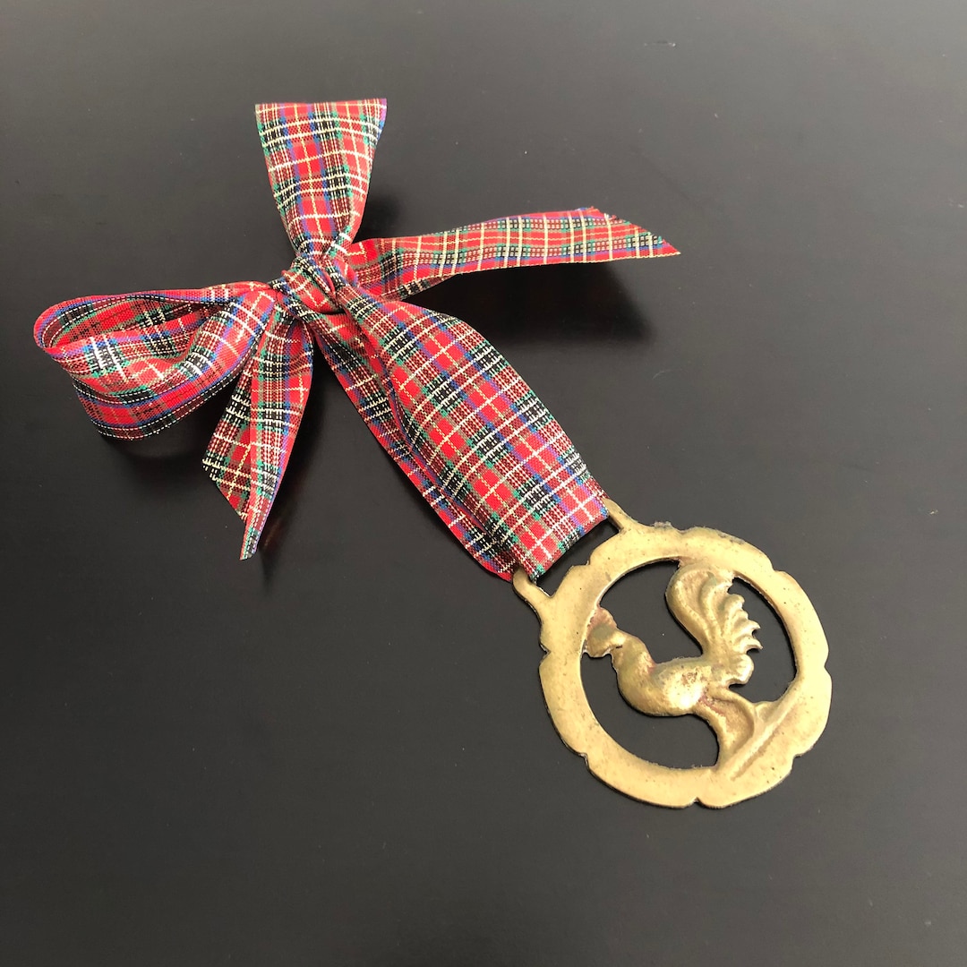 Vintage Brass Rooster Horse Brass: Tartan Ribbon Christmas Ornament - Etsy