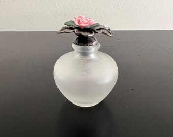 Vintage Avon Perfume Bottle: Victorian Frosted Glass with Rose Lid