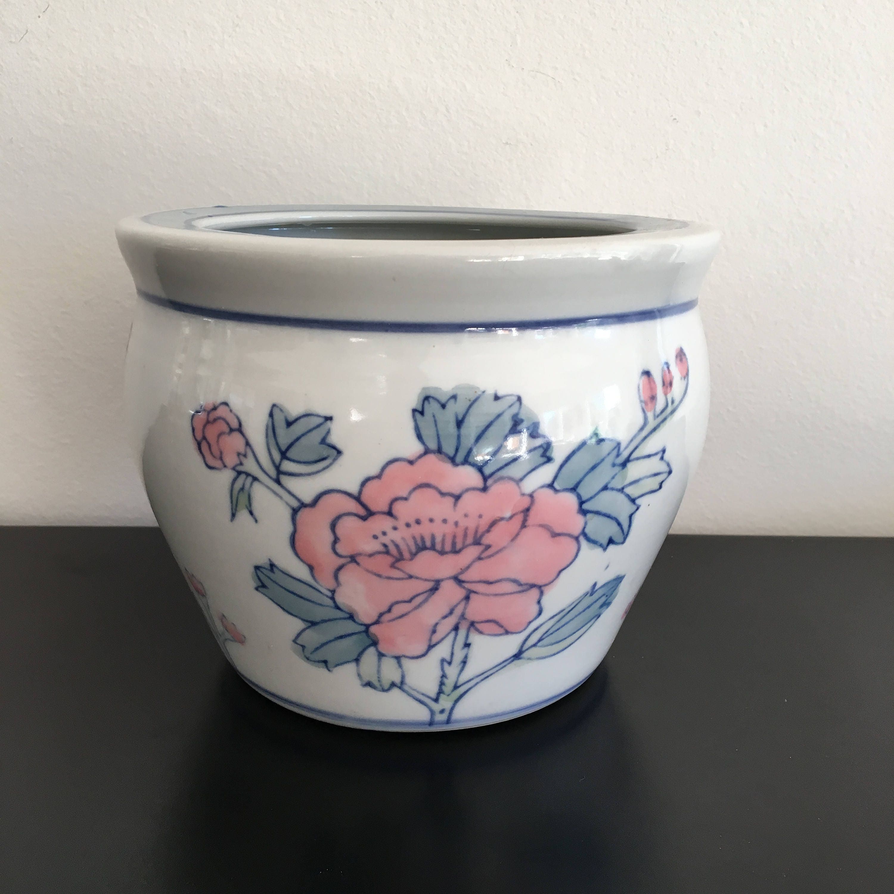Vintage Oriental Planter Ceramic Plant Pot Oriental Decor Etsy