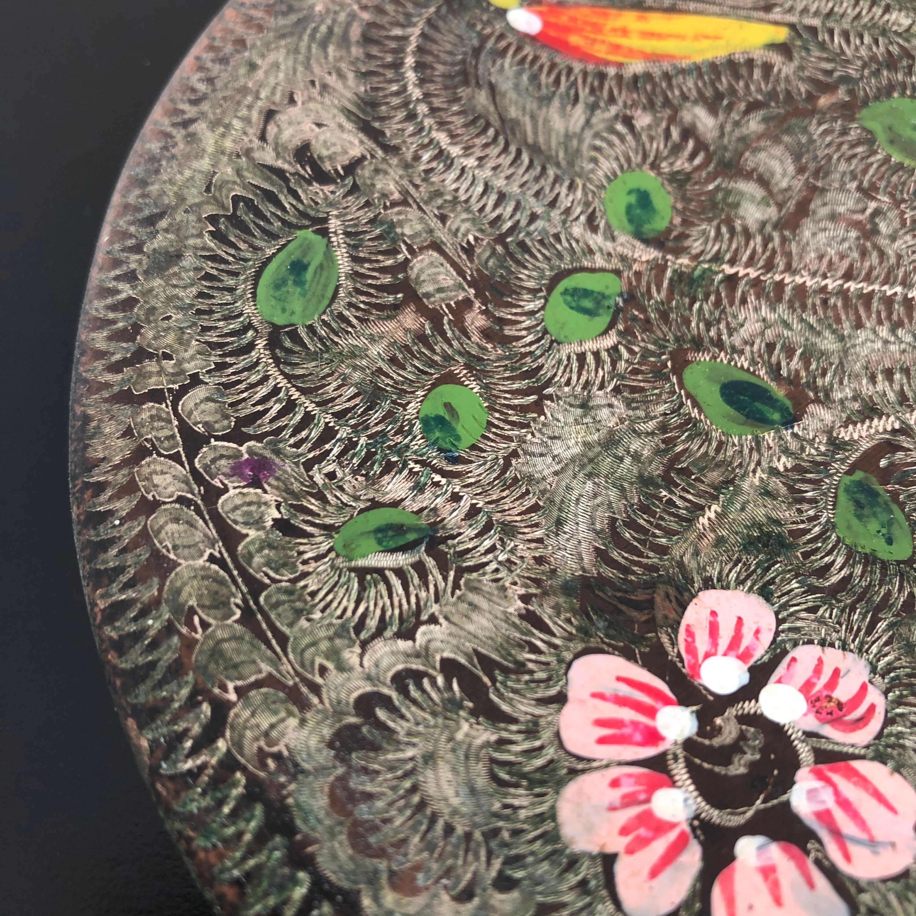 ヴィンテージトルコ銅壁プレート：手描きの花飾り - Etsy 日本