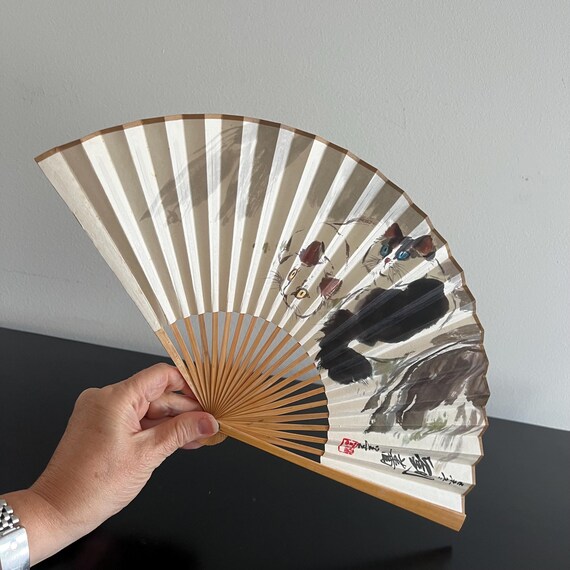 Vintage Chinese Folding Fan: Cat Design, China Airway… - Gem