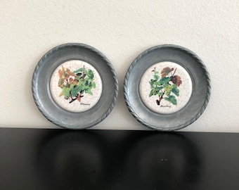 Vintage German Pewter Coasters: Grape Variety Ceramic Plates, Wall Decor