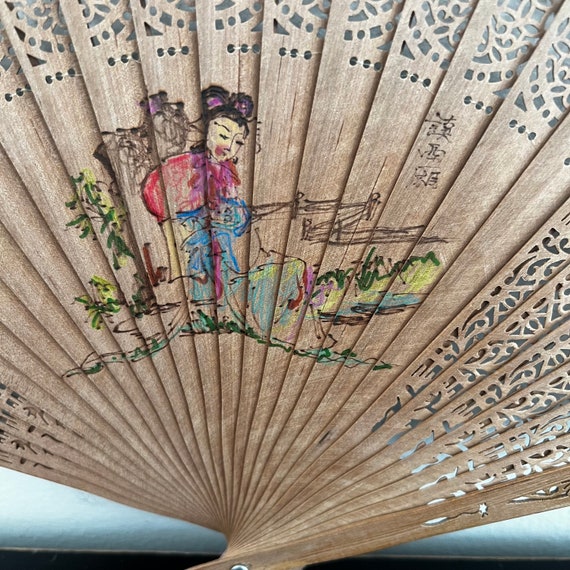Vintage,Wooden Folding Fan,Chinese Fan,Asian Inte… - image 2