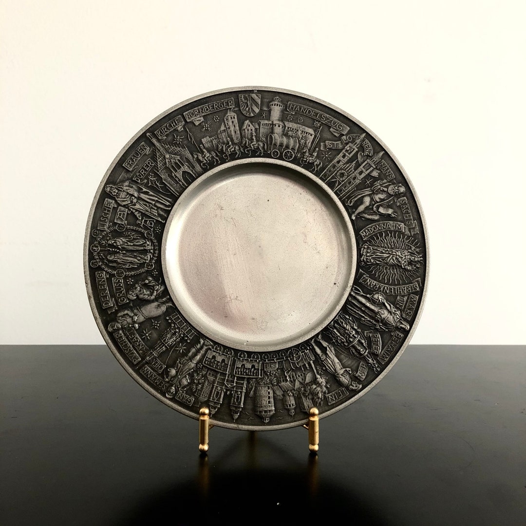 Vintage,pewter Wine Bottle Coaster,asn German Pewter,pewter Wall Plate