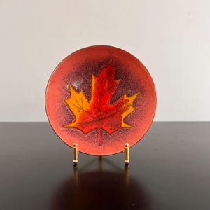 Vintage Jules Perrier Copper Enamel Dish: Mid-Century Maple Leaf Trinket Plate