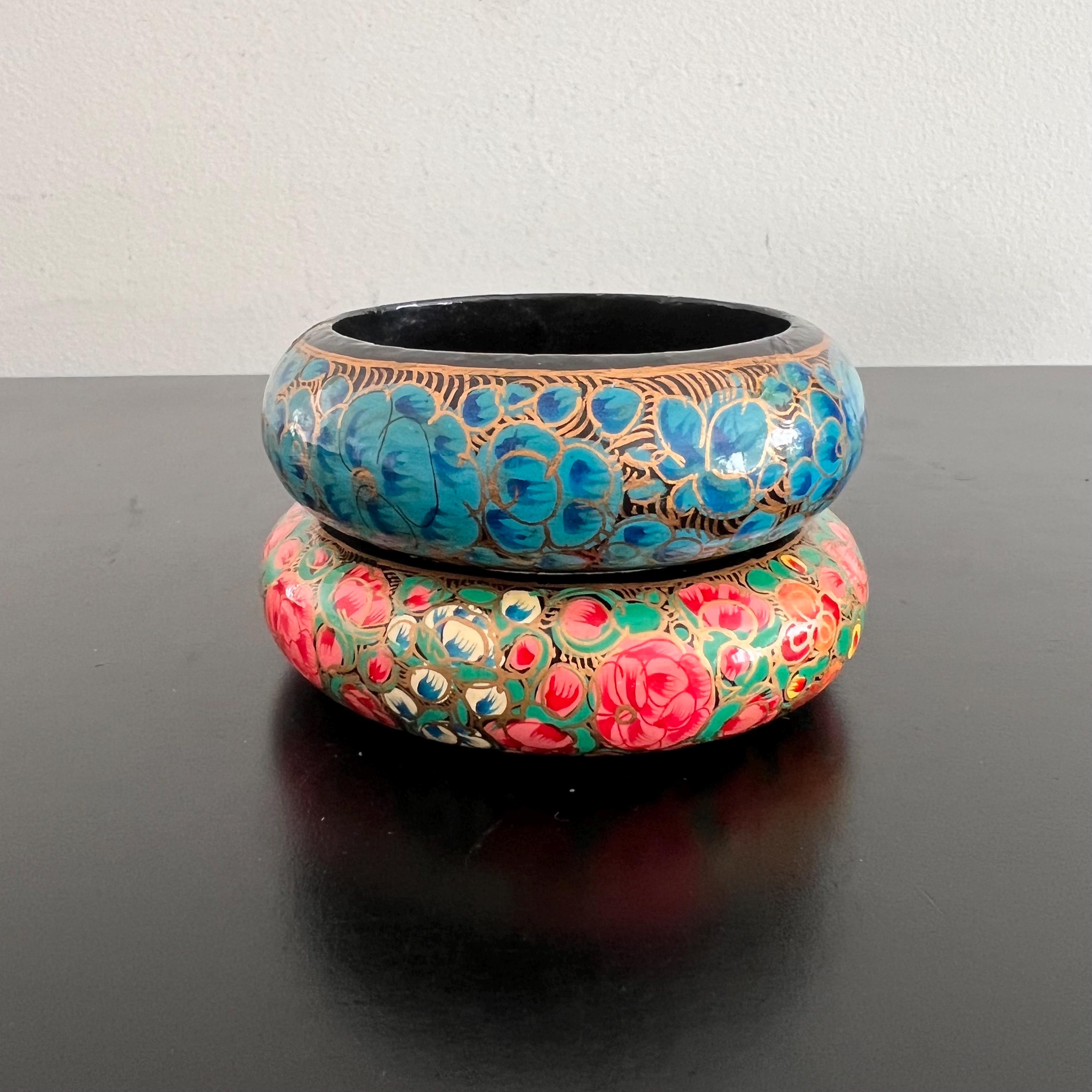 Vintage Kashmiri Paper Mache Bangles: Hand-painted Floral Folk Art
