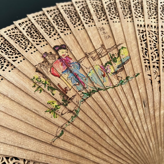 Vintage,Wooden Folding Fan,Chinese Fan,Asian Inte… - image 5