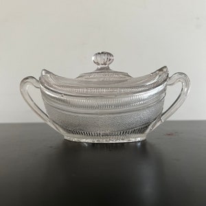 Vintage,Glass Lidded Bowl,Pressed Glass Bowl,Trinket Bowl,Glass Bowl,Bowl With Handles,Sugar Bowl,