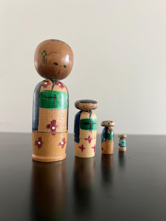 Vintage Kokeshi Nesting Dolls, Wooden Japanese Doll Set - Etsy