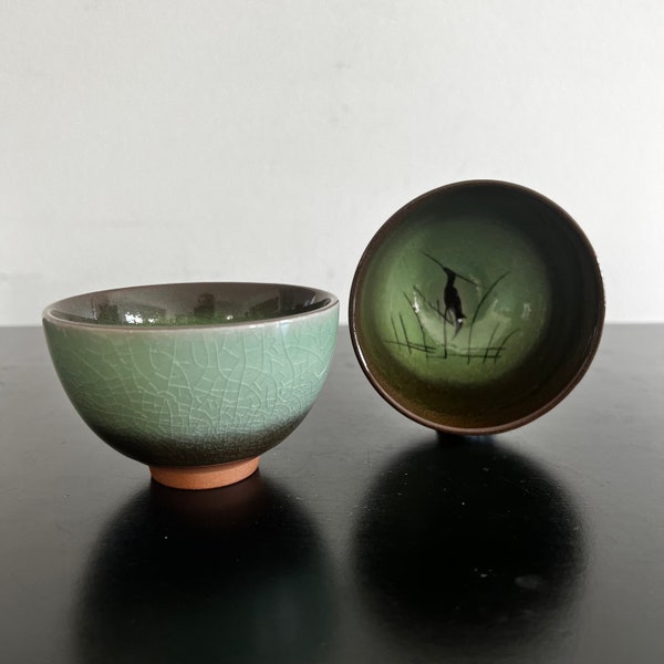 Vintage,Japanese Tea Cups,Japanese Pottery,Tea Cup,Japanese Gift,Japanese Decor, Crane Bids,Gift,Tea Cups