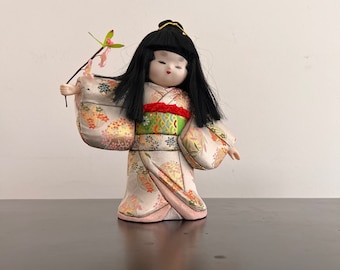 Vintage Ichimatsu Doll: 1970s Japanese Kimono Silk Hina Doll