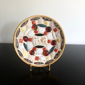 Piatto in ceramica vintage, piatto retrò, piatto in mosaico, portaoggetti, piatto di metà secolo, arredamento di metà secolo, piatto giapponese, arredamento retrò, piatto