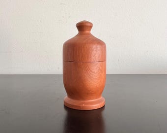 ヴィンテージの蓋付き木製瓶：1970年代の手回し装飾