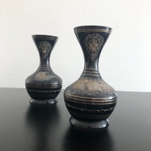 Vintage, Jarrón de latón negro, Jarrón de latón indio, Decoración boho, Jarrón negro, Par de jarrones, Decoración boho, Decoración negra, Interiores boho