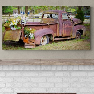 Rustic Farmhouse Truck Canvas Print: Vintage Wedding Flowers