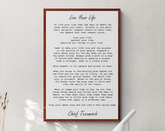 Live your life Chief Tecumseh sign | Chief Tecumseh poem | motivational inspirational wall decor