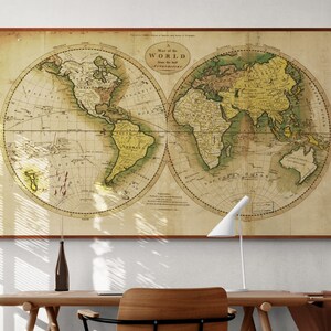 1795 World Map Print: Mathew Carey, Library of Congress, Vintage Wall Art