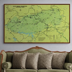 Great Smoky Mountains National Park Map | Vintage Mountain Trail Map | Restoration Wall Decor | Antique Wall Map Art | Vintage USA Map