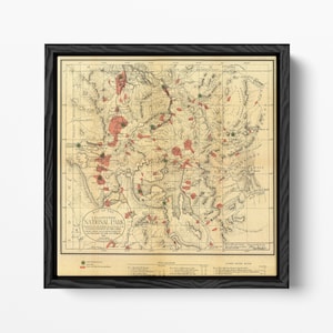 Vintage Yellowstone National Park Map Print: Restored 1881 Historic Wall Art