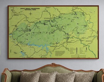 Vintage Smoky Mountains National Park Map | Restored Canvas Wall Art