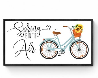 Spring is in the air sign | Vintage bicycle sign | Flower basket sign | Sunflower sign | Wood framed sign