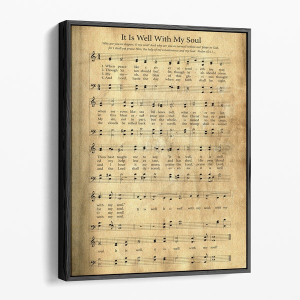 Custom Hymnal Print | Personalized Hymn Wall Hanging | Wood Framed Canvas Print | Distressed Vintage Hymn | 100s of Hymns Available