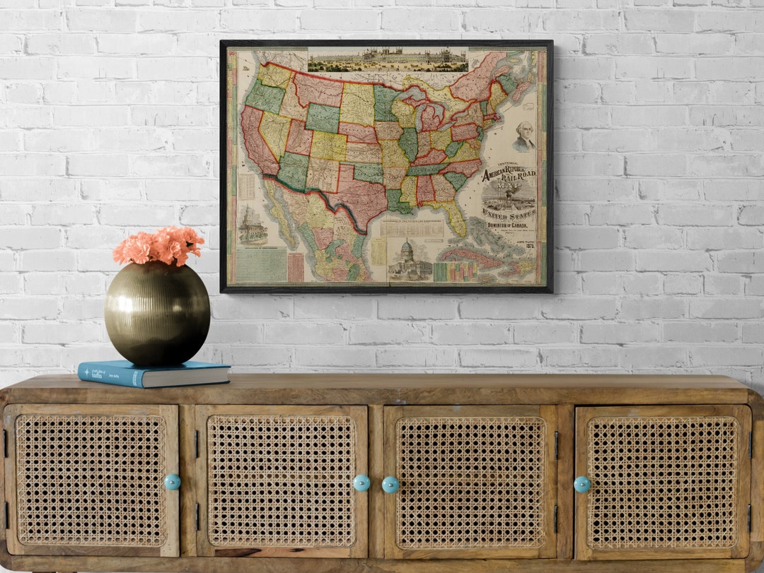 Vintage United States Map | 19th Century Map | Centennial America Map ...