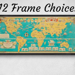 1944 Vintage World Map: Pictorial Travel Canvas Art