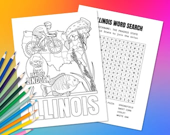 State of Illinois USA Coloring Page & Word Search Puzzle | Fun Geography Activity for Kids | Educational Color in Map of the United States