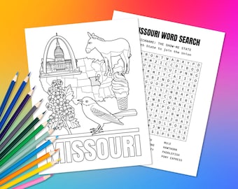 State of Missouri USA Coloring Page & Word Search Puzzle | Fun Geography Activity for Kids | Educational Color in Map of the United States