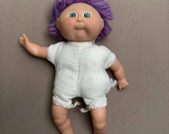 Vintage 9” Club CPK-Style Cabbage Patch Kids Toy Doll, Purple Yarn Hair, No Tags