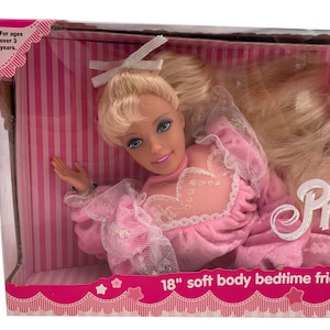 1995 Pretty Dreams Barbie - 18” Soft Body Bedtime Doll with Nightgown and Brush, Mattel #13611 NIB