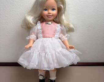 Vintage 1984 Tomy Gettin Fancy Kimberly Doll 16" Blonde, Party Dress, Black Shoes