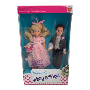1991 Kelly and Todd Wedding Day Gift Set - Adorable Flower Girl and Ring Bearer for Wedding, Mattel #2820 NIB