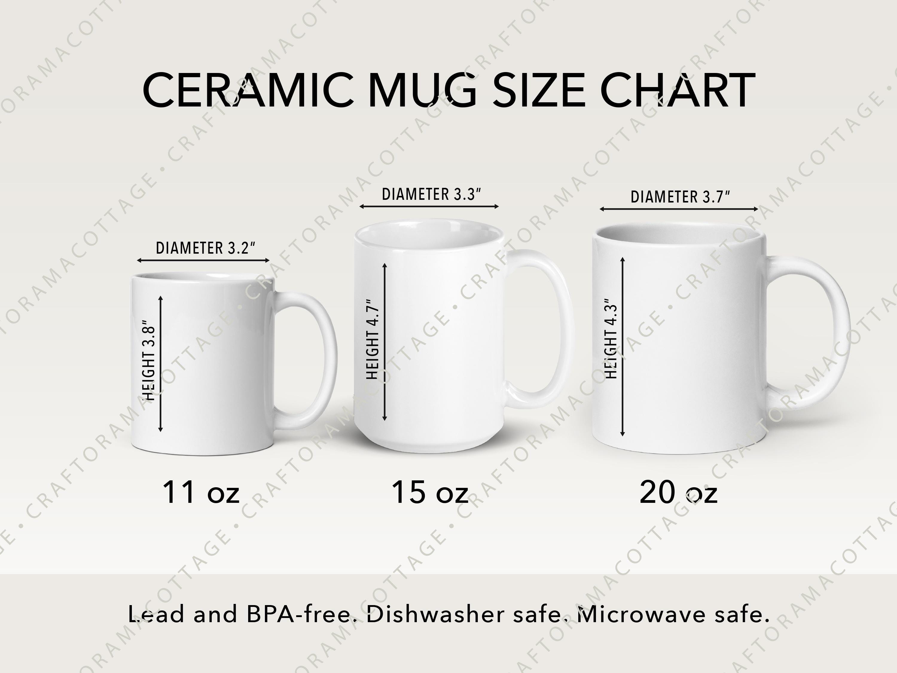 Ceramic Mug Size Chart | 11 oz, 15 oz, 20 oz Sizing Guide | Coffee Mug  Comparison Chart | Digital Download for POD Shops & Online Shops