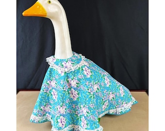 Large Vintage Long Blue Floral Dress with Lace Trim, Spring Summer Goose Clothes Outfit, Fits 23" Plastic Lawn Goose